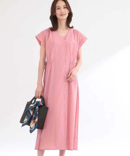 Reflect / リフレクト ロング・マキシ丈ワンピース | 【通気性あり／涼しい／マシンウォッシャブル】フロントボタンワンピース（ピンク(071)）