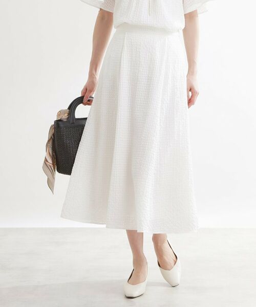Reflect / リフレクト ロング・マキシ丈スカート | 【選べる2柄／セットアップ可】フレアシルエットスカート（ホワイト(201)）