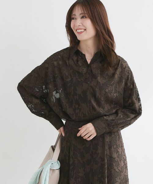 Reflect / リフレクト シャツ・ブラウス | 【選べる2柄／セットアップ可】シャツ衿シアーブラウス（ブラウン(143)）