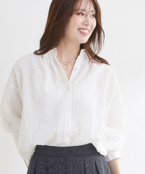 Reflect / リフレクト シャツ・ブラウス | 【選べる2柄／セットアップ可】シャツ衿シアーブラウス（ホワイト(201)）