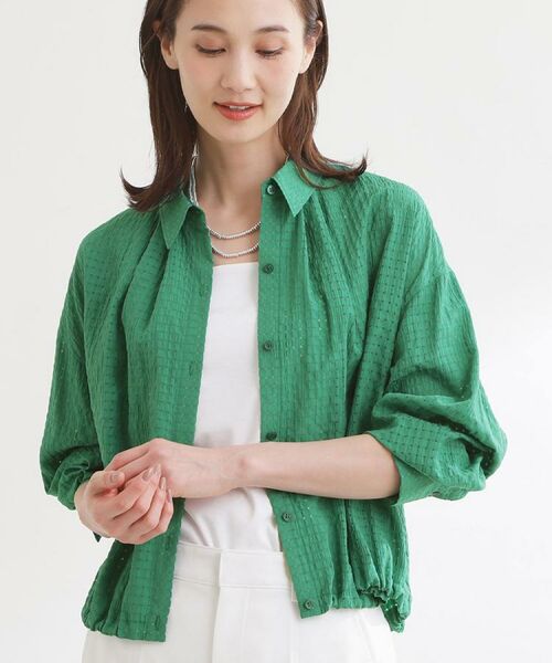 Reflect / リフレクト シャツ・ブラウス | 【選べる2柄／セットアップ可】シャツ衿シアーブラウス（グリーン(222)）