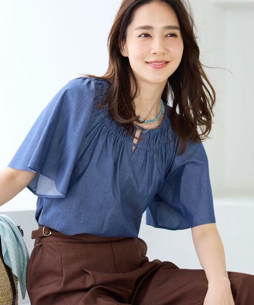 Reflect / リフレクト シャツ・ブラウス | ネックギャザーデザインブラウス（ブルー(093)）