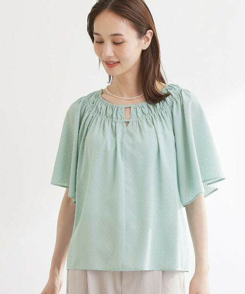 Reflect / リフレクト シャツ・ブラウス | ネックギャザーデザインブラウス（ミントグリーン(121)）