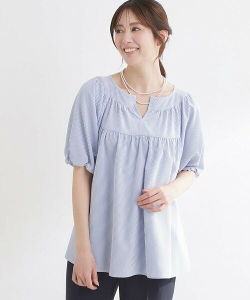 Reflect / リフレクト シャツ・ブラウス | ギャザーボリュームブラウス（サックスブルー(390)）