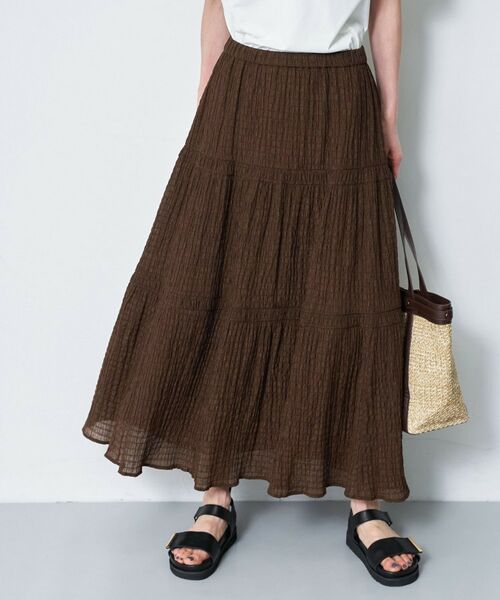 Reflect / リフレクト ロング・マキシ丈スカート | 【セットアップ可】ティアードロングスカート（ブラウン(043)）