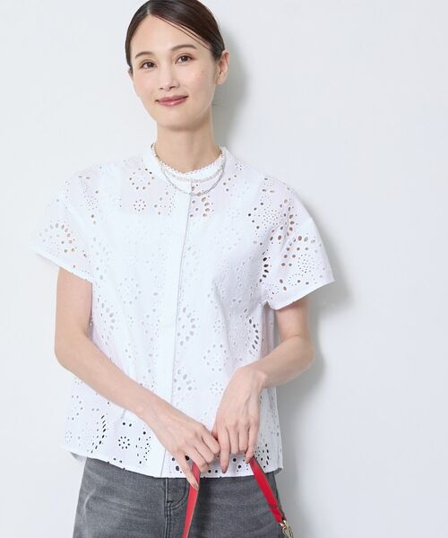 Reflect / リフレクト シャツ・ブラウス | 【通勤◎】カットワーク刺繍レース シャツブラウス(ホワイト(001))