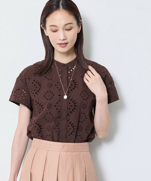 Reflect / リフレクト シャツ・ブラウス | 【通勤◎】カットワーク刺繍レース シャツブラウス(ブラウン(044))