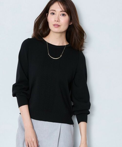 Reflect / リフレクト ニット・セーター | 【マシンウォッシュ】レース風編み柄ニット（ブラック(019)）