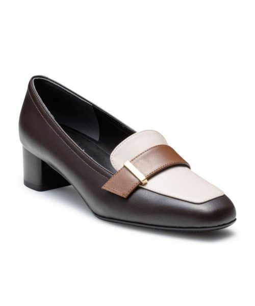 REGAL / リーガル パンプス | リーガル F57R 晴雨兼用ヒールローファー ダークブラウンアイボリー パンプス | 詳細1