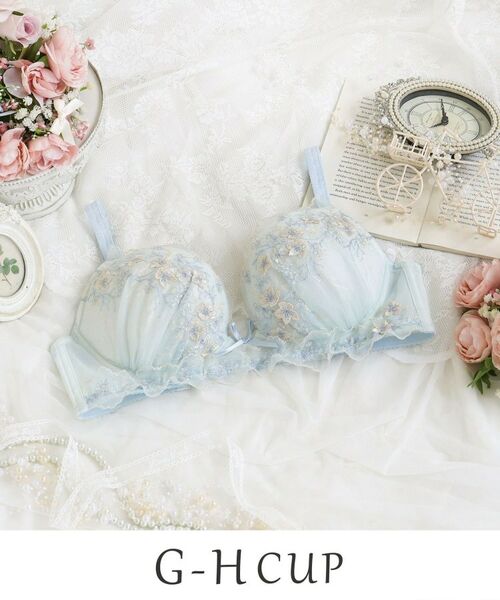 Risa Magli / リサマリ ブラ | フリート ブラジャー (G-H) ＜Glamor Bra／サイドすっきりタイプ＞（サックスブルー(090)）