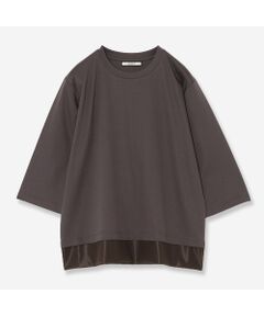 <b>【洗える】【接触冷感素材】<br>夏から秋へスイッチコーデに役立つ◎<br>腕をしっかり隠す大人めTシャツ<br></b><br>■Design■<br>接触冷感で快適、上品でリラックス感を感じられる大人のためのカットソーです。<br>衿ぐりをつめることで、ミニマルな印象に仕上げました。<br>半袖よりもやや長めの袖丈で、手首がすっきりと見えるデザイン。<br>シンプルなTシャツですが、風合いの良さとさり気ないディテールが映え、ほんのりときちんと感が漂います。<br><br>・袖丈を肘下にくるよう設定して二の腕すっきり<br>・本体は上質なコットンスムース素材<br>・裾は透け感のあるシアー素材で切り替え<br>・前後差のあるイレギュラーヘム<br>・シンプルでレイヤードしやすい<br><br>■Color：オフホワイト、ブラウン、ブラック<br><br>■Fabric■<br>イタリアの感性と確かな技術がぎっしりと詰まった「I COTONI DI ALBINI」社の素材を使用しています。<br>生地の発色やしなやかな質感がロイヤルクール加工により更に引き出されています。<br>この素材は、綿の改質により、表面のシャープさとドレープ性を実現しました。<br>滑らかな表情を持ち、ストレッチ性の高い素材です。　　　　　　　　　　　　　　　　　　　　　　　<br>ラッセル部分：心地よい肌触りを保つために、モノフィラメント糸ではなく、極太のポリウレタンの糸を用いて膨らみとハリ感を出し、更に透け感のあるハイテンションの素材に仕上げました。<br><br>■Styling■<br>カジュアルなデニムパンツやスニーカーで作るシンプルなスタイリングがおすすめ。<br>プリントボトムと合わせてシースルーの透け感と女性らしさを活かした着こなしも素敵です。<br><br>■商品特性■<br>素材の厚さ：薄手<br>素材の透け感：裾部分あり<br>素材の光沢：ややあり<br>素材の収縮性：カットソー部分のみあり<br><br>※モデル身長；172cm<br><br><br><br>■コンセプト■<br>【R-ISM リズム】<br>自然体で生きることが美しいというホリスティックビューティーの考え方を元に、忙しい日々のなかで大切なことのバランスを考える大人の女性のためのブランド。心やすらぐ空間に馴染む洋服を提案。<br><br>※撮影環境により光の当たり具合で色味が違って見える場合があります。 <br>※商品画像はサンプルのため、色味やサイズ、プリントの位置、仕様などに変更がある場合があります。 <br>※取扱いの注意については取扱い表示をご確認の上、着用をお願いします。<BR>