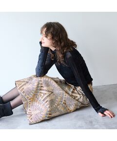 R-ISM / リズム ミニ・ひざ丈スカート | 【インポート素材・洗える】ピーコックジャカードスカート