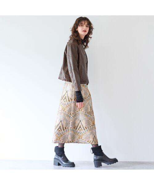 R-ISM / リズム ミニ・ひざ丈スカート | 【インポート素材・洗える】ピーコックジャカードスカート | 詳細9