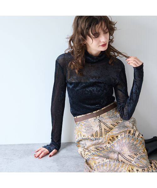 R-ISM / リズム カットソー | 【洗える】メッシュベロアタートルカットソー | 詳細14