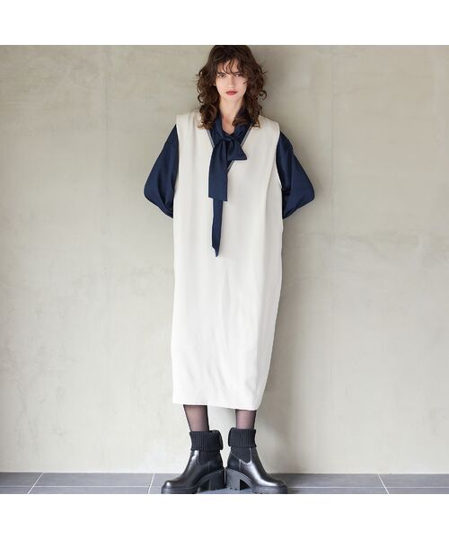 R-ISM / リズム ミニ丈・ひざ丈ワンピース | 【洗える】Vネックジャンパースカート | 詳細2