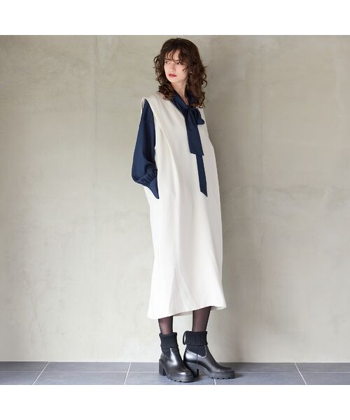 R-ISM / リズム ミニ丈・ひざ丈ワンピース | 【洗える】Vネックジャンパースカート | 詳細3