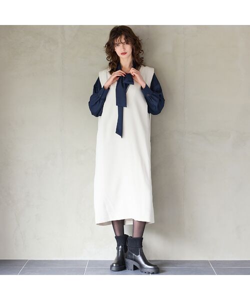 R-ISM / リズム ミニ丈・ひざ丈ワンピース | 【洗える】Vネックジャンパースカート | 詳細4