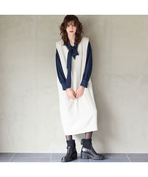 R-ISM / リズム ミニ丈・ひざ丈ワンピース | 【洗える】Vネックジャンパースカート | 詳細5