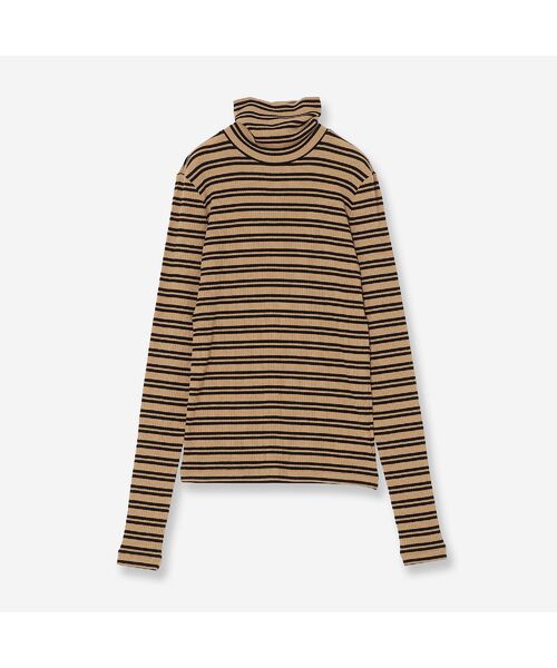 R-ISM/リズム 【カシミヤブレンド・洗える】ボーダータートルカットソー キャメル 4