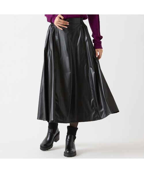 R-ISM / リズム ミニ・ひざ丈スカート | 【インポート素材・洗える】フェイクレザーギャザースカート | 詳細4