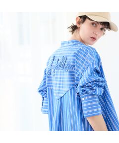 R-ISM / リズム ミニ丈・ひざ丈ワンピース | 【ロゴ刺繍・洗える】ストライプブロードシャツワンピース