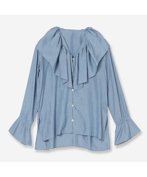R-ISM / リズム シャツ・ブラウス | 【洗える】ワッシャーサテンフリルブラウス（ライトブルー）