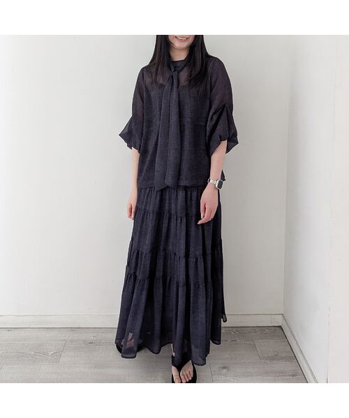 R-ISM / リズム シャツ・ブラウス | 【セットアップ対応・洗える・S/M/Lサイズ】シフォンデニムプリントブラウス | 詳細1