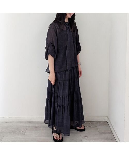 R-ISM / リズム シャツ・ブラウス | 【セットアップ対応・洗える・S/M/Lサイズ】シフォンデニムプリントブラウス | 詳細2