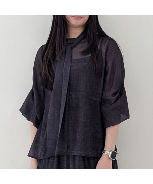 R-ISM / リズム シャツ・ブラウス | 【セットアップ対応・洗える・S/M/Lサイズ】シフォンデニムプリントブラウス（ダークブルー）