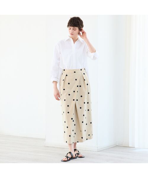 R-ISM / リズム ミニ・ひざ丈スカート | 【洗える・S/M/Lサイズ】ドットプリントタフタスカート（ベージュ）