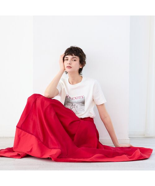 R-ISM / リズム ミニ・ひざ丈スカート | 【洗える・S/M/Lサイズ】オーガンジーコンビボリュームスカート（レッド）