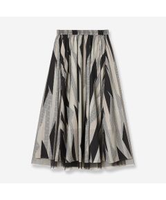 R-ISM / リズム ミニ・ひざ丈スカート | 【洗える・S/M/Lサイズ】ジオメトリックプリント×チュールスカート