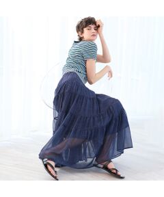 R-ISM / リズム ミニ・ひざ丈スカート | 【セットアップ対応・洗える・S/M/Lサイズ】シフォンデニムプリントスカート