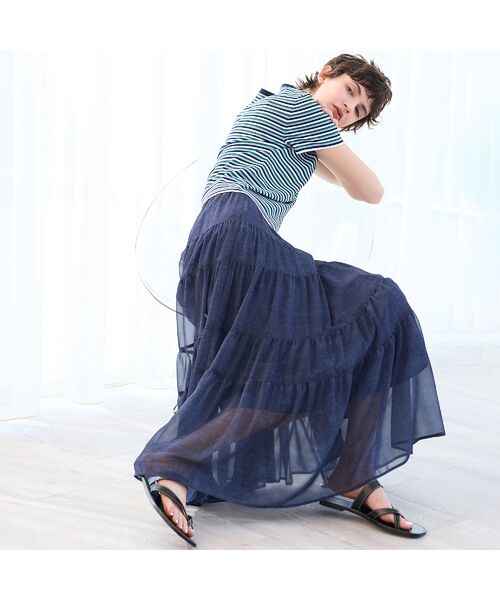 R-ISM / リズム ミニ・ひざ丈スカート | 【セットアップ対応・洗える・S/M/Lサイズ】シフォンデニムプリントスカート | 詳細2