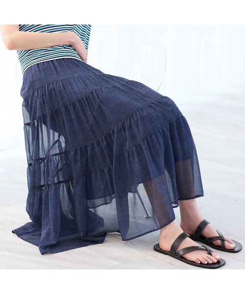 R-ISM / リズム ミニ・ひざ丈スカート | 【セットアップ対応・洗える・S/M/Lサイズ】シフォンデニムプリントスカート | 詳細3