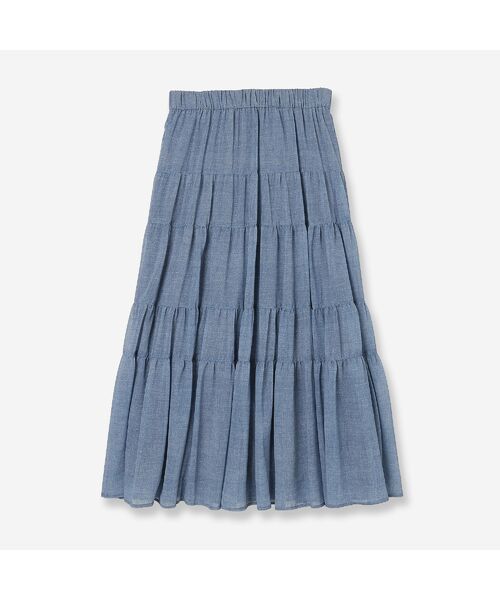 R-ISM / リズム ミニ・ひざ丈スカート | 【セットアップ対応・洗える・S/M/Lサイズ】シフォンデニムプリントスカート（ブルー）