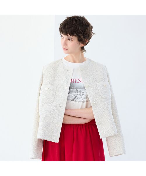 R-ISM / リズム ノーカラージャケット | 【S/M/Lサイズ】ツイードノーカラージャケット（オフ）