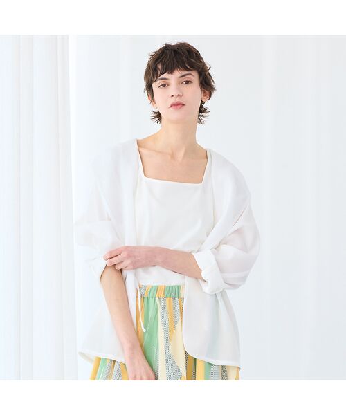 R-ISM / リズム ノーカラージャケット | 【洗える・S/M/Lサイズ】カラミフーディージャケット（オフ）