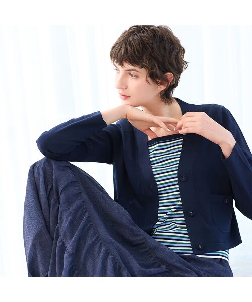 R-ISM / リズム カーディガン・ボレロ | 【全4色・洗える】コンパクトニットカーディガン（ダークブルー）