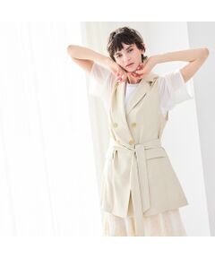 R-ISM / リズム ベスト | 【セットアップ対応・洗える・ウエストリボン】ストレッチダブルジレ