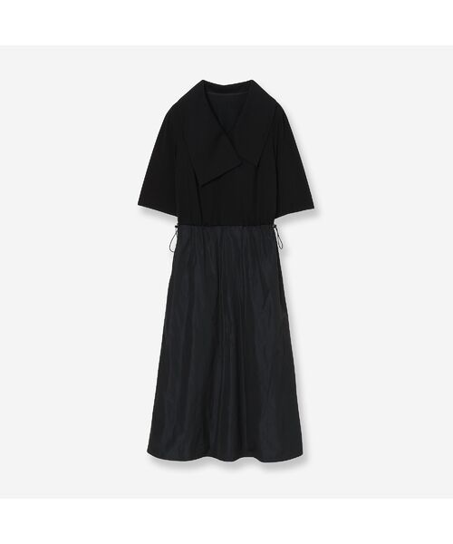 R-ISM / リズム ミニ丈・ひざ丈ワンピース | 【接触冷感・紫外線防止・洗える】ビックカラージャージーコンビワンピース（ブラック）