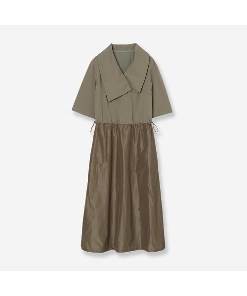 R-ISM / リズム ミニ丈・ひざ丈ワンピース | 【接触冷感・紫外線防止・洗える】ビックカラージャージーコンビワンピース（カーキ）