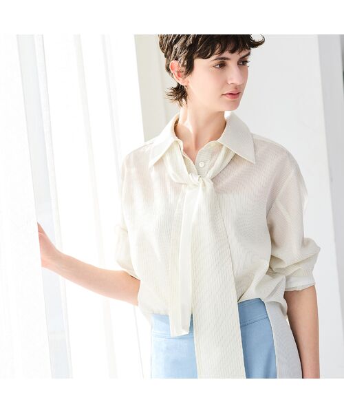 R-ISM / リズム シャツ・ブラウス | 【洗える・リボンタイ付き】ウォッシャブルストライプシャツ | 詳細5