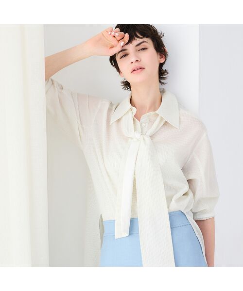 R-ISM / リズム シャツ・ブラウス | 【洗える・リボンタイ付き】ウォッシャブルストライプシャツ（オフ）