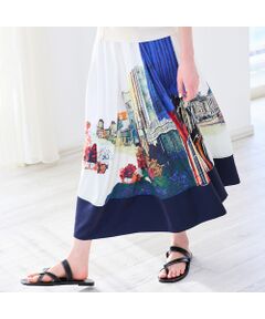 R-ISM / リズム ミニ・ひざ丈スカート | 【セットアップ対応・洗える・S/M/Lサイズ】ランドスケーププリントスカート