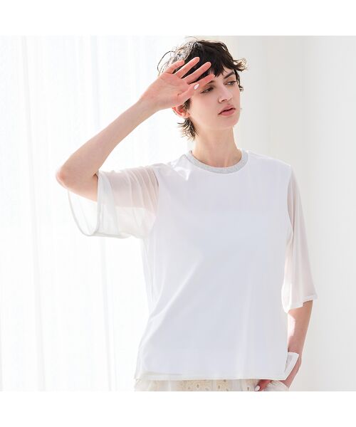 R-ISM / リズム カットソー | 【洗える・ラメ襟・S/M/Lサイズ】チュールコンビカットソー | 詳細3