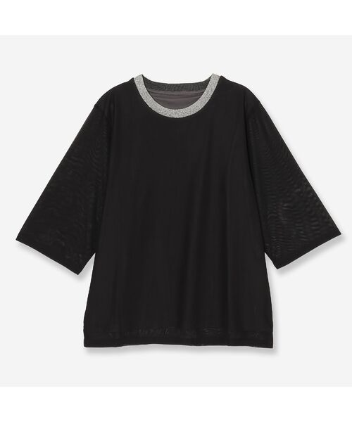 R-ISM / リズム カットソー | 【洗える・ラメ襟・S/M/Lサイズ】チュールコンビカットソー（ブラック）