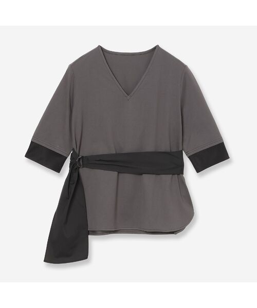 R-ISM / リズム カットソー | 【洗える】サッシュベルト付きコンビカットソー（チャコール）