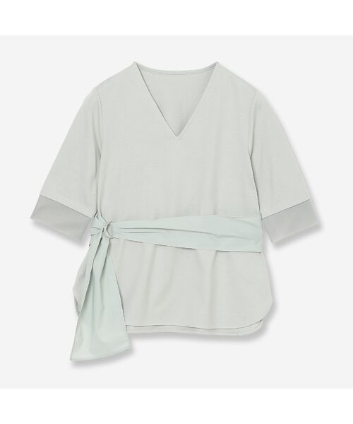 R-ISM / リズム カットソー | 【洗える】サッシュベルト付きコンビカットソー（ライトグリーン）