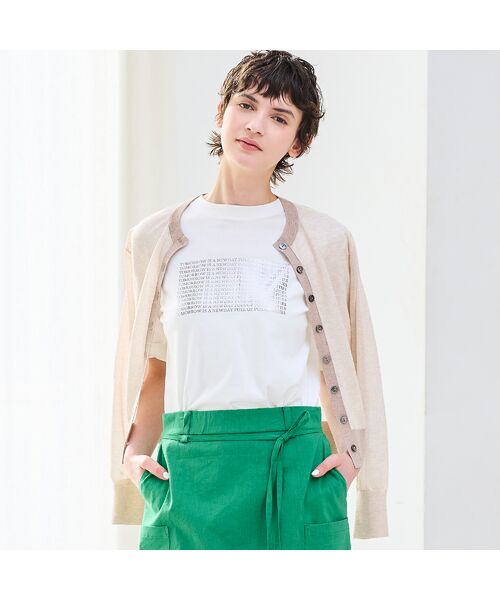 R-ISM / リズム カーディガン・ボレロ | 【吸湿・清涼感・洗える】シアーニットクルーカーディガン（ライトベージュ）